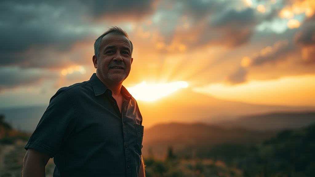 motivated adult stepping out of darkness into light symbolizing the journey of personal growth and self improvement techniques