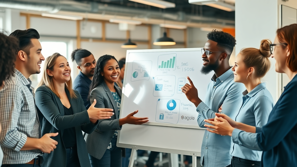 diverse professionals collaborating on personal growth and improvement tips at creative workspace