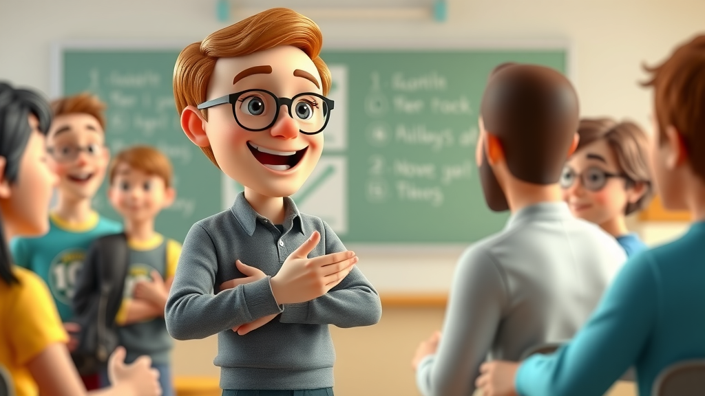 friendly coach leading a Q&A session about habit formation in a classroom with attentive audience