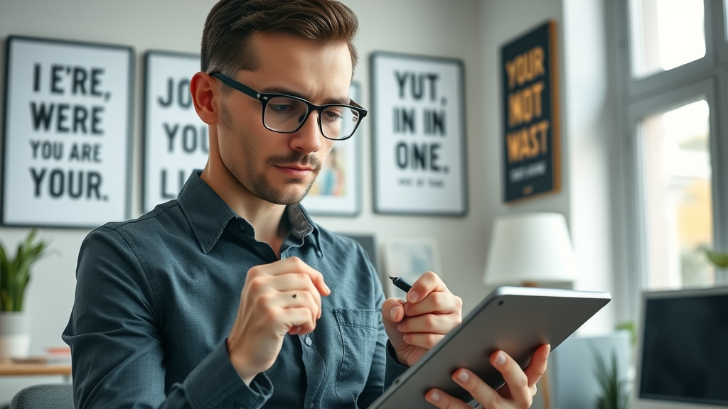 goal achievement strategies determined professional writing checklist digital tablet modern home office motivational posters