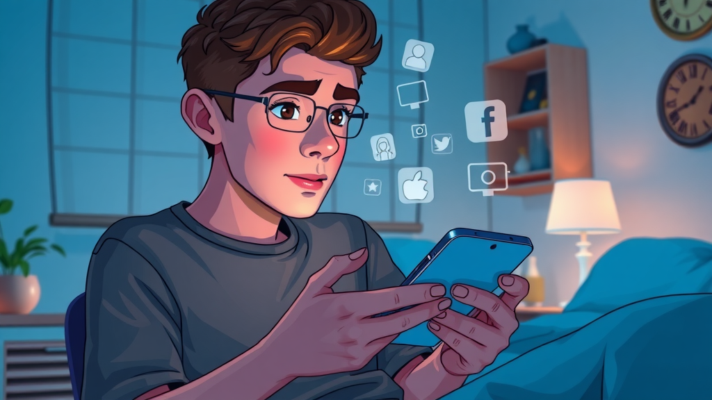 Young adult reflecting on the effects of social media on confidence building while using a smartphone