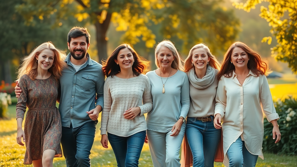 Family representing confidence building for all ages, from children to older adults, in a sunlit park