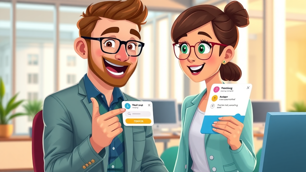 friendly digital coach guiding user through color-coded SMART goal tracking app interface