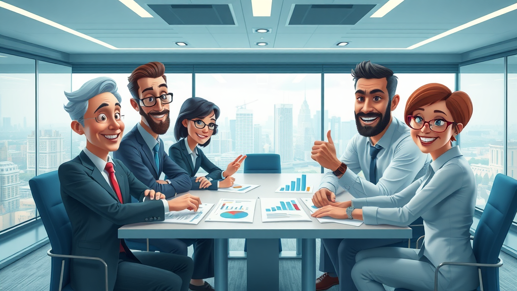 engaged executives demonstrating emotional intelligence and leadership in a collaborative high-tech boardroom, city view