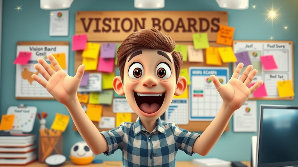 Creative bulletin board with goal trackers and vision boards, tools for effective goal setting psychology