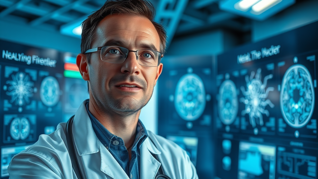neuroscientist highlighting brain scan areas linked to goal setting for success in a high-tech lab