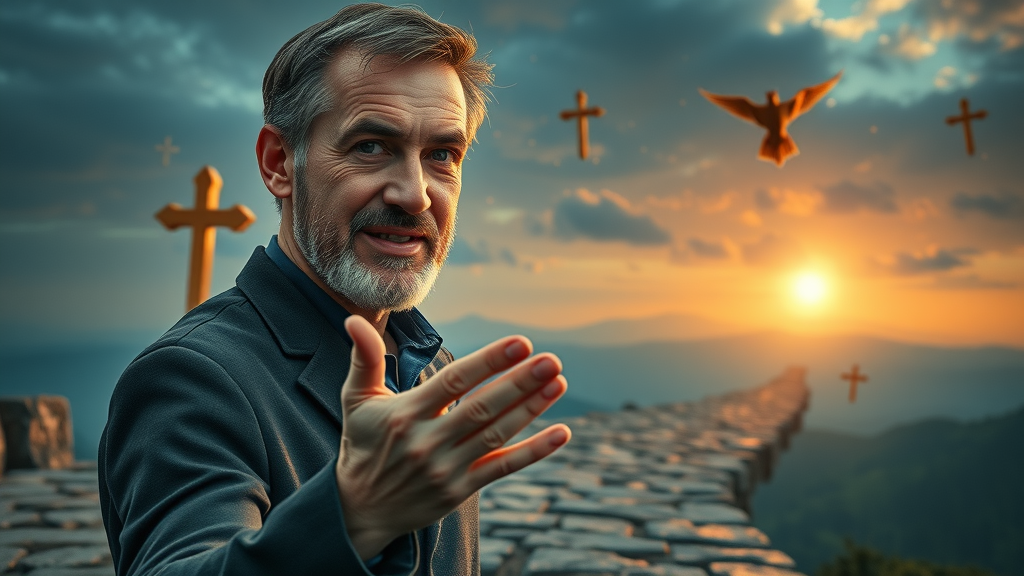 Inspiring psychologist guiding through goal-setting obstacles, magical path, glowing goal at horizon