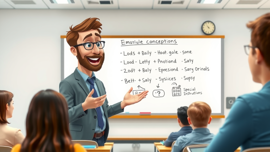 knowledgeable lecturer explaining the definition of emotional intelligence to students, digital whiteboard