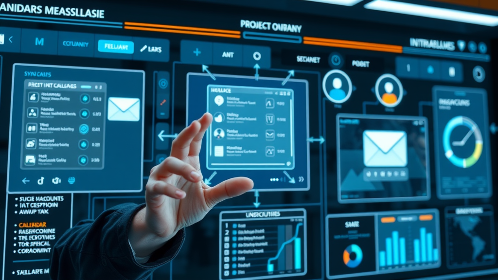 digital dashboard illustrating integration between goal tracking tools, calendar, email, and project management apps