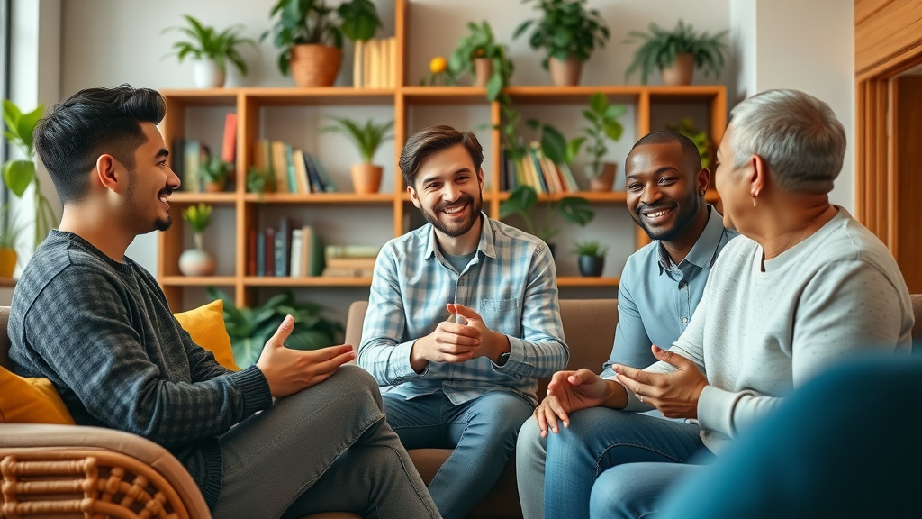 Friendly coach advising diverse group on setting SMART goals for different life situations, smart goals