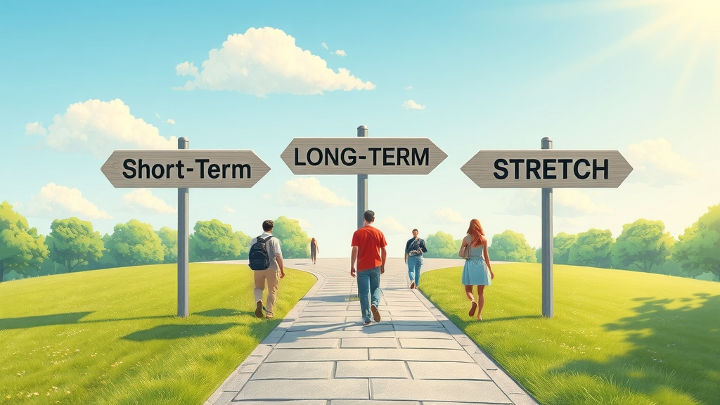 Goal setting strategies for short-term, long-term, and stretch goals illustration
